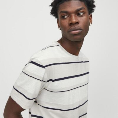 JACK & JONES Pure Cotton Striped T-Shirt White Mix | Mens Tops & T-shirts