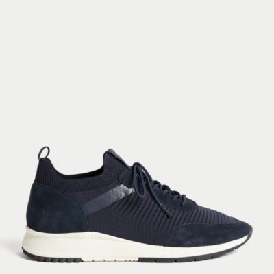 Autograph Knitted Lace Up Trainers with Freshfeet™ Navy | Mens Trainers