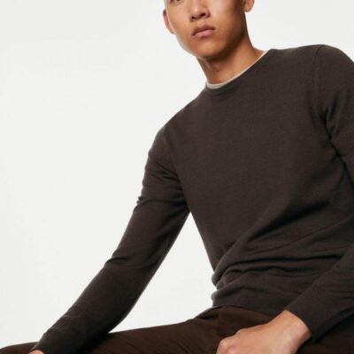 Autograph Pure Extra Fine Merino Wool Crew Neck Jumper Bitter Chocolate | Mens The Smart Edit