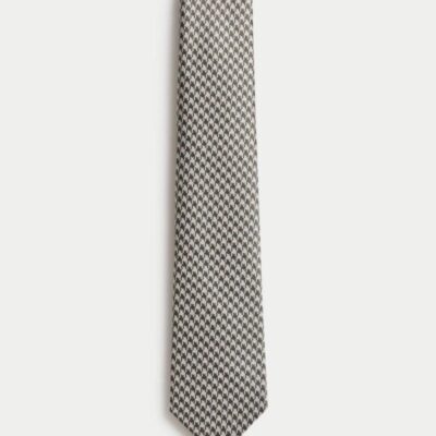 M&S SARTORIAL Pure Silk Dogstooth Tie Neutral Brown | Mens Ties