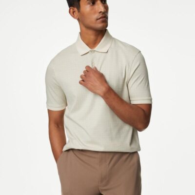 M&S Collection Pure Cotton Polo Shirt Ecru Mix | Mens Polo Shirts