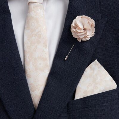 M&S Collection Slim Floral Tie, Pin & Pocket Square Set Champagne | Mens Ties