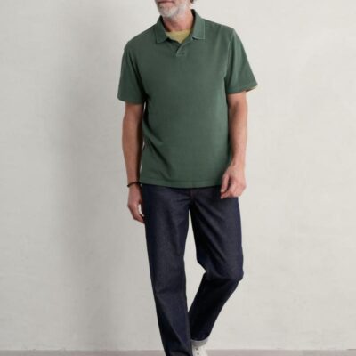 Seasalt Cornwall Organic Cotton Pique Polo Shirt Green | Mens Tops & T-shirts