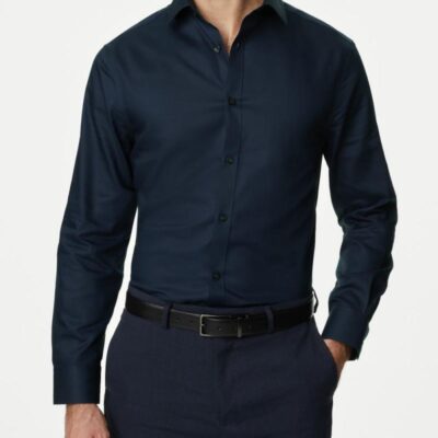 M&S Collection Slim Fit Non Iron Pure Cotton Twill Shirt Navy | Mens Formal Shirts