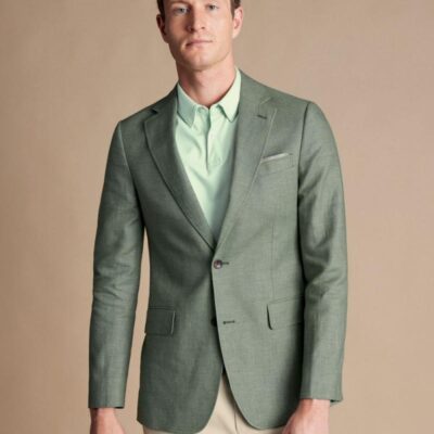 Charles Tyrwhitt Slim Fit Linen Blend Jacket Sage | Mens Coats & Jackets