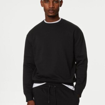 M&S Collection Oversized Cotton Rich Crew Neck Sweatshirt Black | Mens Hoodies & Sweatshirts