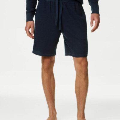 M&S Collection Pure Cotton Waffle Loungewear Shorts Navy | Mens Loungewear