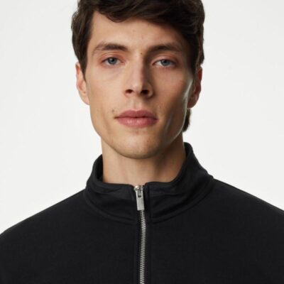 Autograph Cotton Blend Half Zip Sweatshirt Black | Mens Loungewear