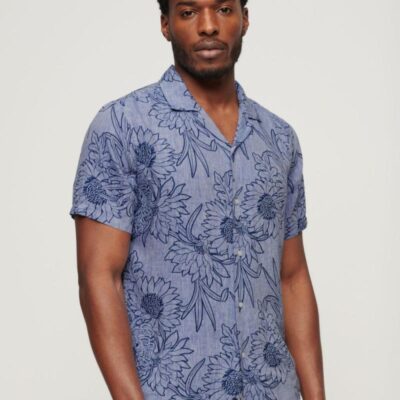 Superdry Pure Linen Floral Shirt Blue | Mens Shirts