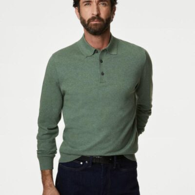 M&S Collection Cotton Rich Tipped Knitted Polo Shirt Antique Green | Mens The Smart Edit