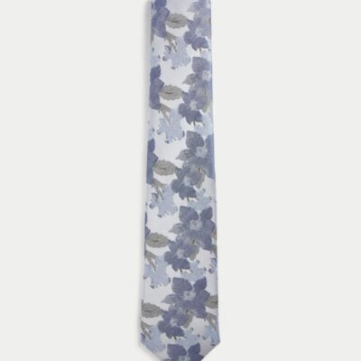 M&S Collection Printed Floral Pure Silk Tie Pale Blue | Mens Ties