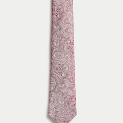 M&S Collection Pure Silk Paisley Tie Pink | Mens Ties