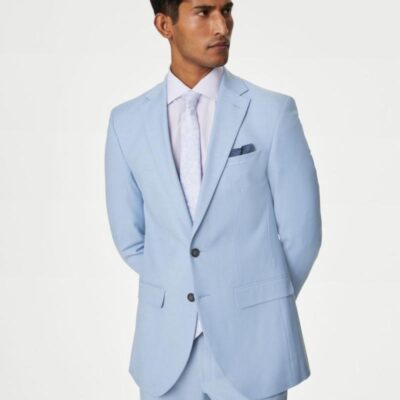 M&S Collection Slim Fit Stretch Suit Jacket Sky Blue | Mens Suits