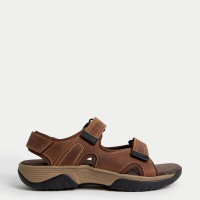 M&S Collection Airflex™ Nubuck Leather Riptape Sandals Tan | Mens Casual Shoes