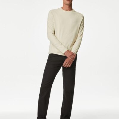 M&S Collection Pure Cotton Long Sleeve T-Shirt Ecru | Mens Tops & T-shirts