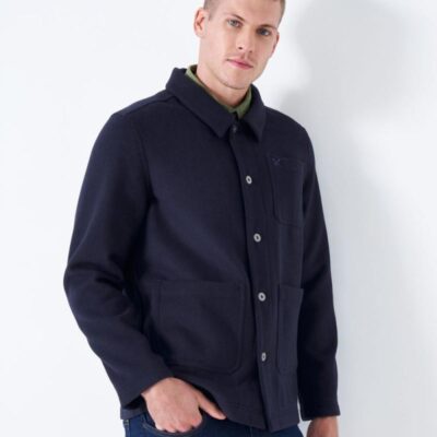 Crew Clothing Wool Blend Checked Jacket Dark Navy | Mens Coats & Jackets