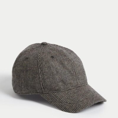 M&S Collection Pure Wool Textured Baseball Cap Brown Mix | Mens Hats