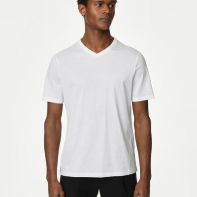 Autograph Pure Supima® Cotton V-Neck T-Shirt White | Mens Tops & T-shirts