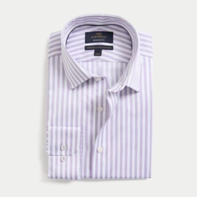 M&S SARTORIAL Regular Fit Easy Iron Luxury Cotton Bold Stripe Shirt Lilac Mix | Mens Formal Shirts