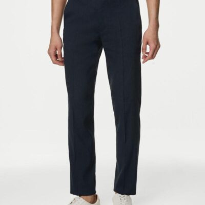 M&S Collection Tailored Fit Italian Linen Miracle™ Trousers Navy | Mens Trousers