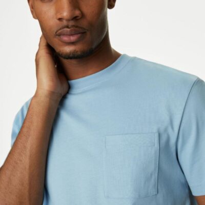 M&S Collection Pure Cotton Midweight Pocket T-shirt Light Chambray | Mens The Smart Edit