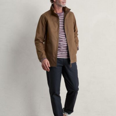 Seasalt Cornwall Pure Cotton Funnel Neck Utility Jacket Brown | Mens Coats & Jackets