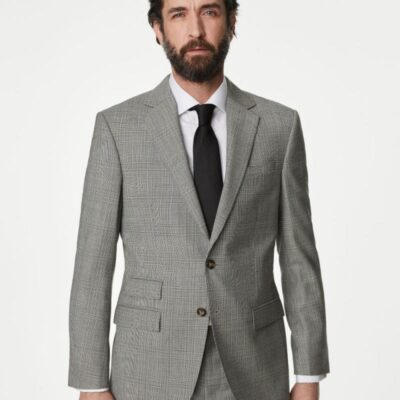 M&S SARTORIAL Regular Fit Pure Wool Check Suit Jacket Grey Mix | Mens Blazers