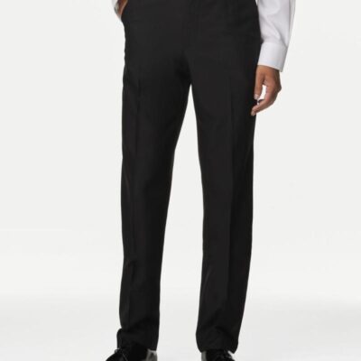 M&S Collection Regular Fit Trouser with Active Waist Black | Mens Smart Trousers