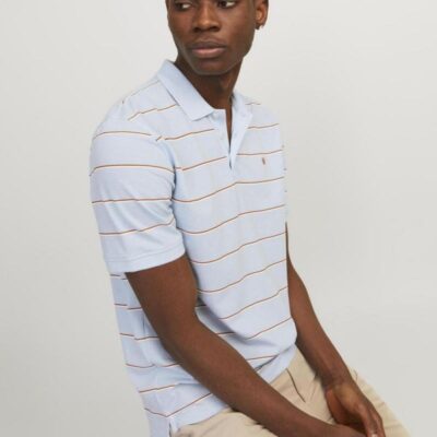 JACK & JONES Cotton Blend Striped Polo Shirt Blue Mix | Mens Tops & T-shirts