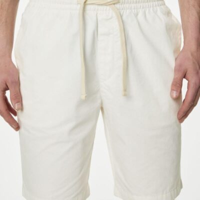 M&S Collection Pure Cotton Elasticated Waist Shorts Ivory | Mens Shorts