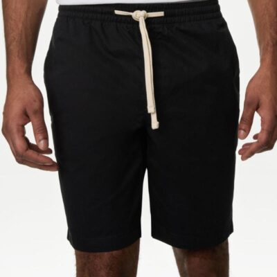 M&S Collection Pure Cotton Elasticated Waist Shorts Black | Mens Shorts