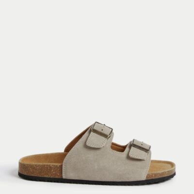 M&S Collection Suede Slip-On Corkbed Sandals Sand | Mens Casual Shoes