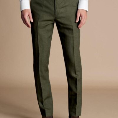 Charles Tyrwhitt Slim Fit Pure Linen Suit Trousers Olive | Mens Trousers