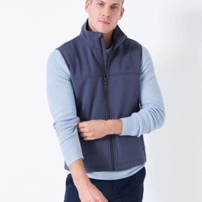 Crew Clothing Zip Up Funnel Neck Gilet Navy | Mens Coats & Jackets