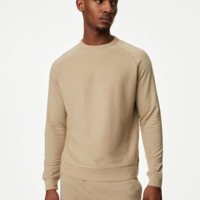 M&S Collection Cotton Rich Loungewear Sweatshirt Sand | Mens Hoodies & Sweatshirts