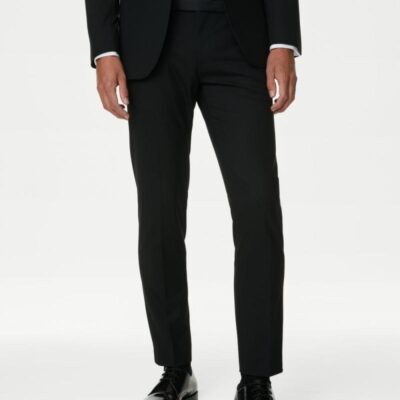 M&S Collection Slim Fit Stretch Tuxedo Trousers Black | Mens Suits