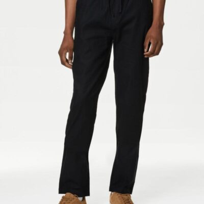 M&S Collection Tapered Fit Linen Blend Trousers Black | Mens Trousers