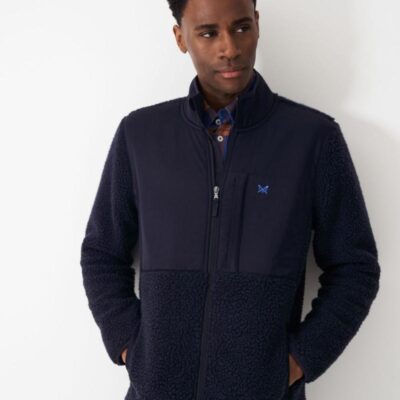 Crew Clothing Fleece Zip Up Jacket Dark Navy | Mens Coats & Jackets