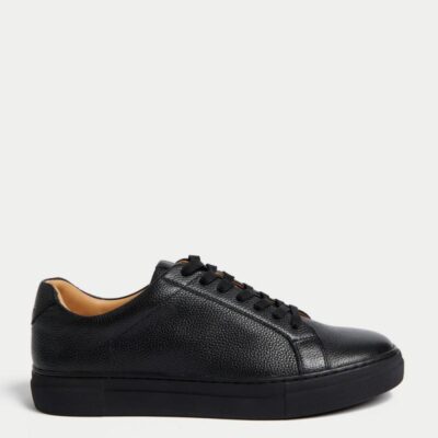 Autograph Leather Lace Up Trainers with Freshfeet™ Black/black | Mens Casual Shoes