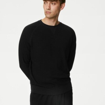 M&S Collection Pure Cotton Waffle Loungewear Sweatshirt Black | Mens Loungewear