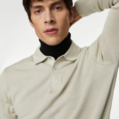 Autograph Cotton Rich Knitted Polo Shirt Neutral | Mens Tops & T-shirts