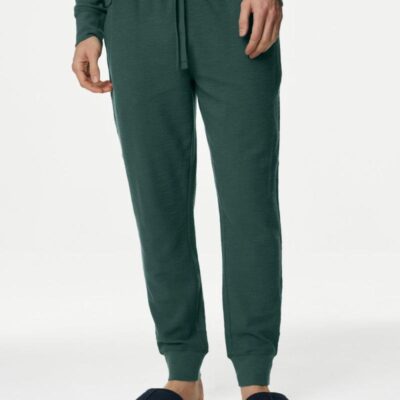 M&S Collection Pure Cotton Waffle Jogger Bottoms Smokey Green | Mens Loungewear