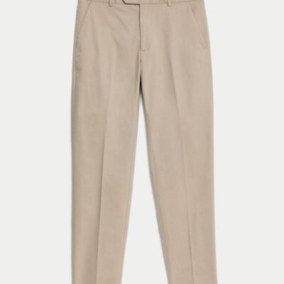 JAEGER Tapered Fit Italian Flat Front Chinos Natural | Mens Trousers