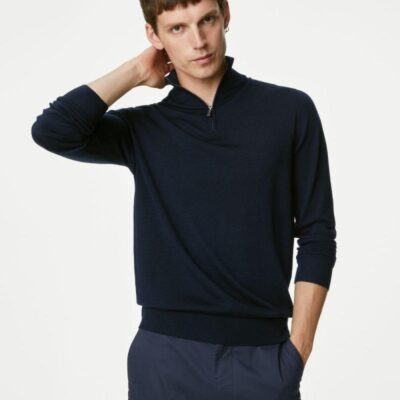 Autograph Pure Extra Fine Merino Wool Half Zip Jumper Navy | Mens The Smart Edit