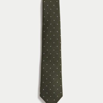 M&S Collection Polka Dot Silk Rich Tie Green | Mens Ties