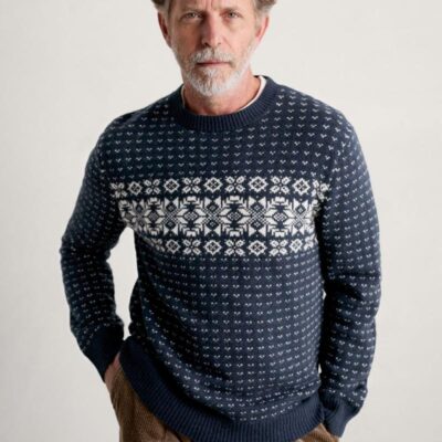 Seasalt Cornwall Lambswool Rich Fair Isle Crew Neck Jumper Navy | Mens Jumpers & Knitwear