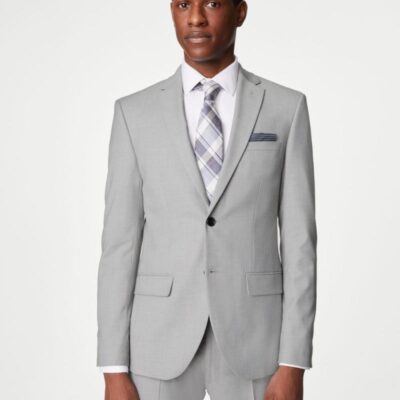 M&S Collection Slim Fit Stretch Suit Jacket Light Grey | Mens Suits