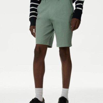 M&S Collection Stretch Chino Shorts Antique Green | Mens Shorts