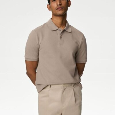 M&S Collection Pure Cotton Pique Polo Shirt Sand | Mens Polo Shirts