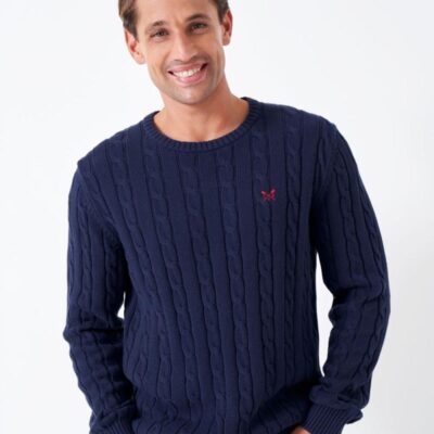 Crew Clothing Organic Cotton Cable Crew Neck Jumper Navy | Mens Jumpers & Knitwear